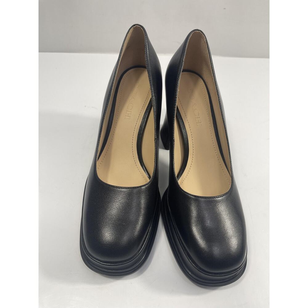 Coach Sculpt C Lth Pump Shoes Women's Size 7 Black Block Heel Pumps Dressy - Picture 9 of 15